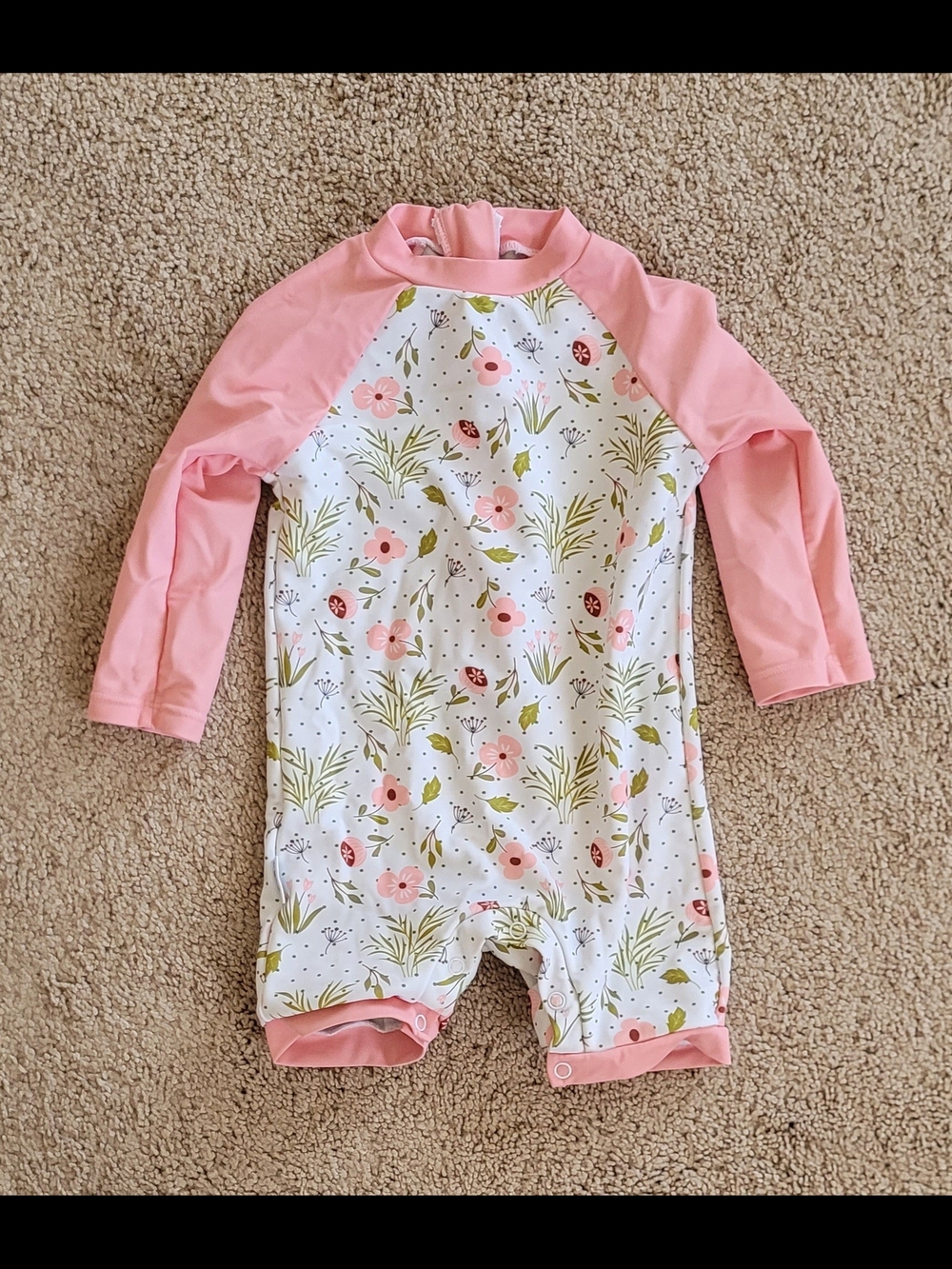 Pink Floral Baby Rash Guard Swimsuit One-Piece